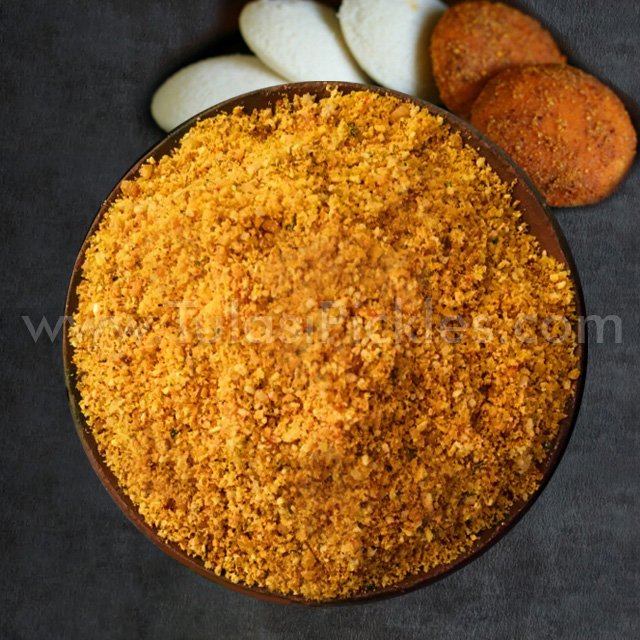 Tulasi Pickles Idly Karam Podi pack with authentic spice blend for idlis, dosas, and rice.