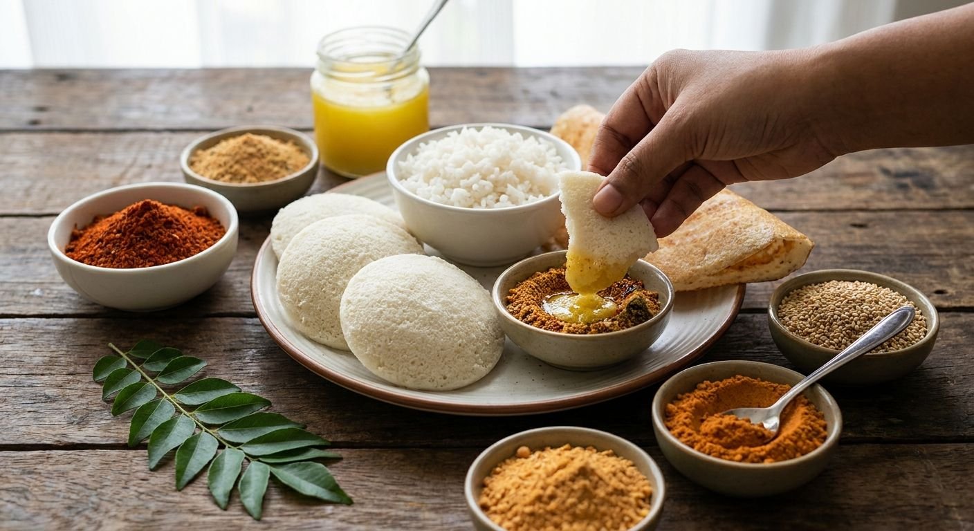 How to use podi with idli, dosa, and rice