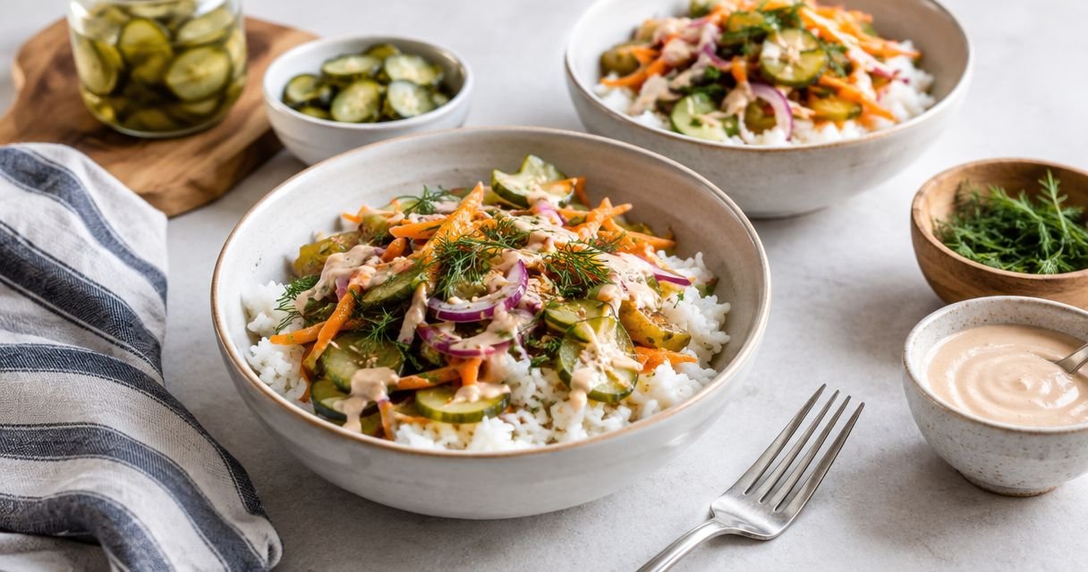 How to make quick pickle rice bowls for weeknight dinners