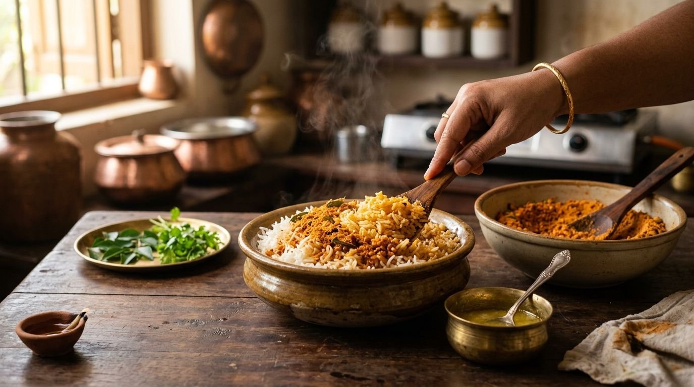 How to mix podi into hot ghee rice the traditional way